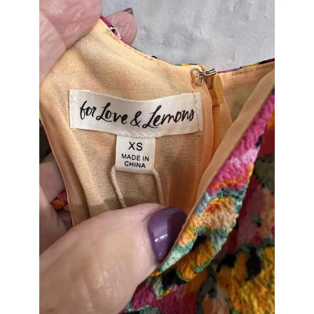 For Love And Lemons Orange Multicolor Floral Deena Mini Slip Dress Sz Xs - Picture 7 of 10